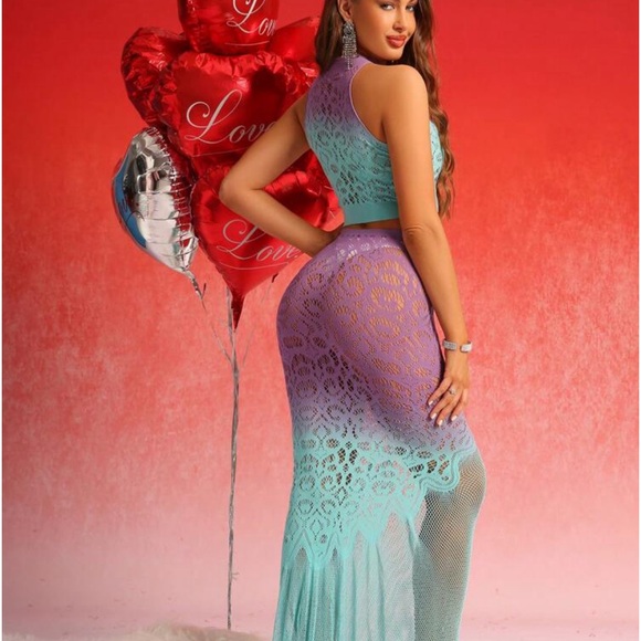 Two piece sheer multi colored ombre swim cover up nwt - Picture 2 of 10